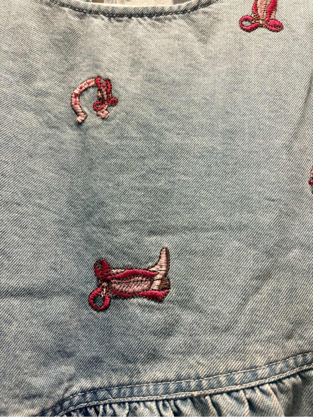 Peach Love California Light Blue Denim Dress with Pink Embroidery - Picture 3 of 5
